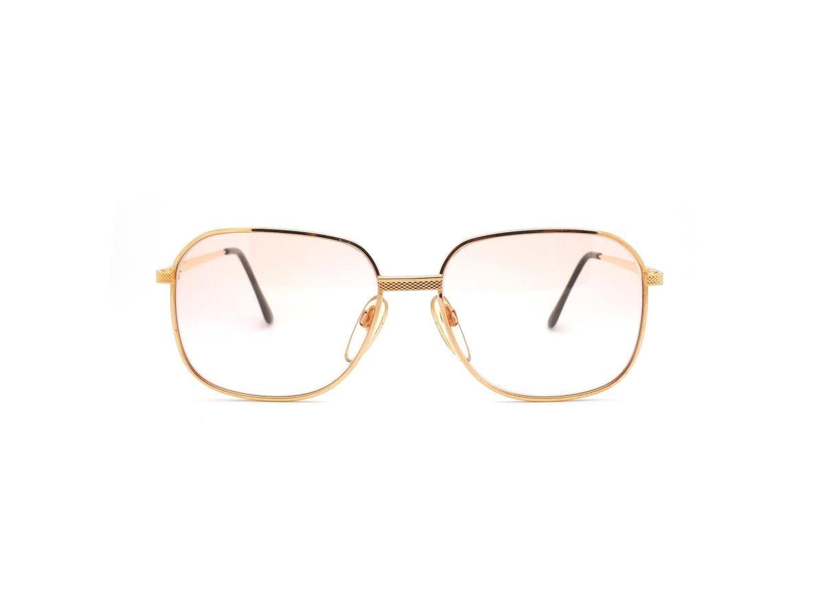 Haute Couture 1980s Square Gold Sunglasses with Peach Gradient Tints