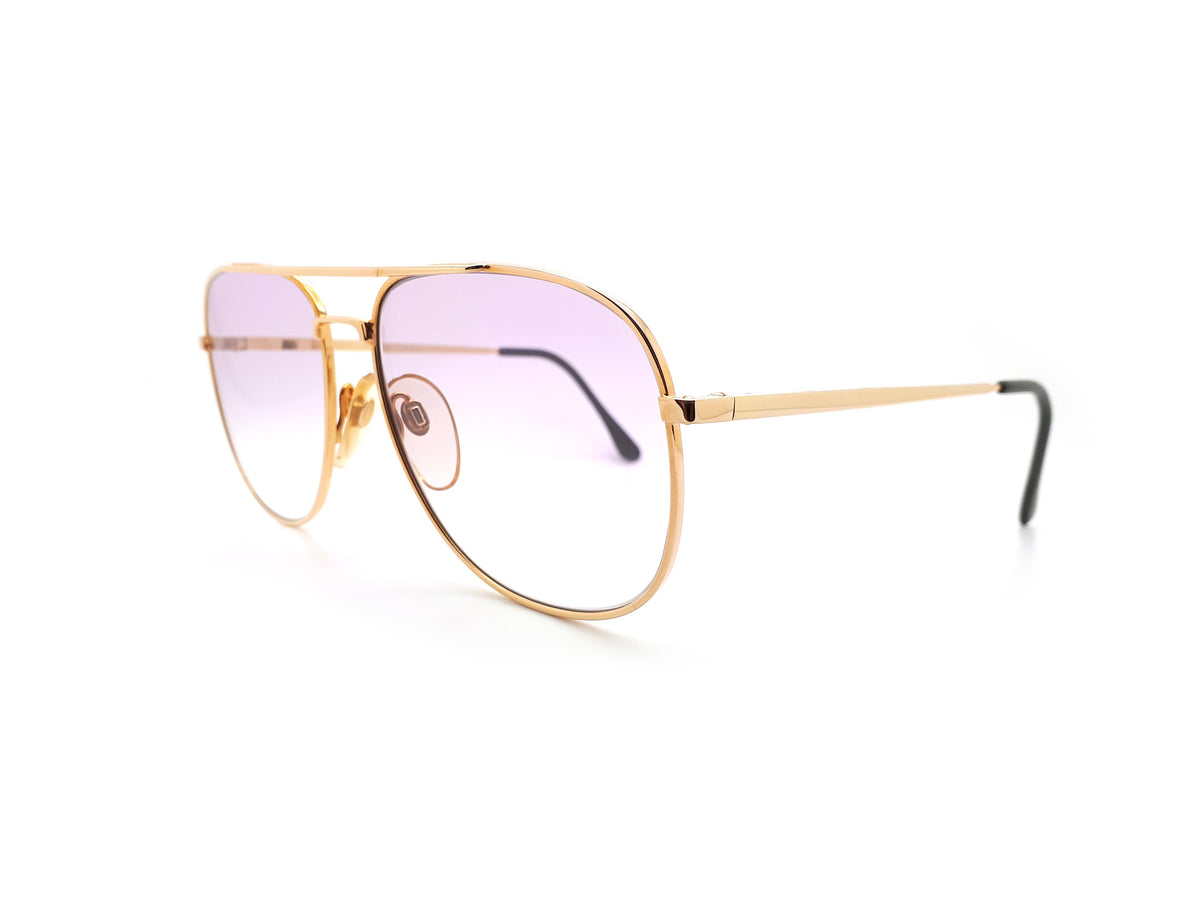 Vintage Gold Aviator Sunglasses with Purple Lenses 1980s 
