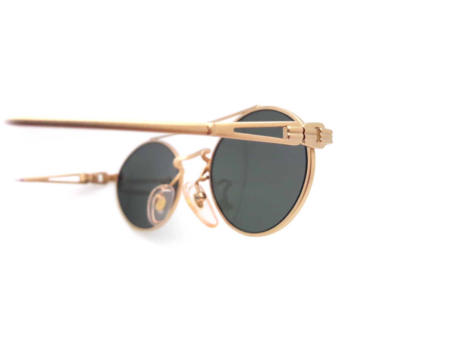 Ray-Ban Small Gatsby Round Sunglasses Shiny Black Frame Gold Trim Gree –  TheSunglassFashion